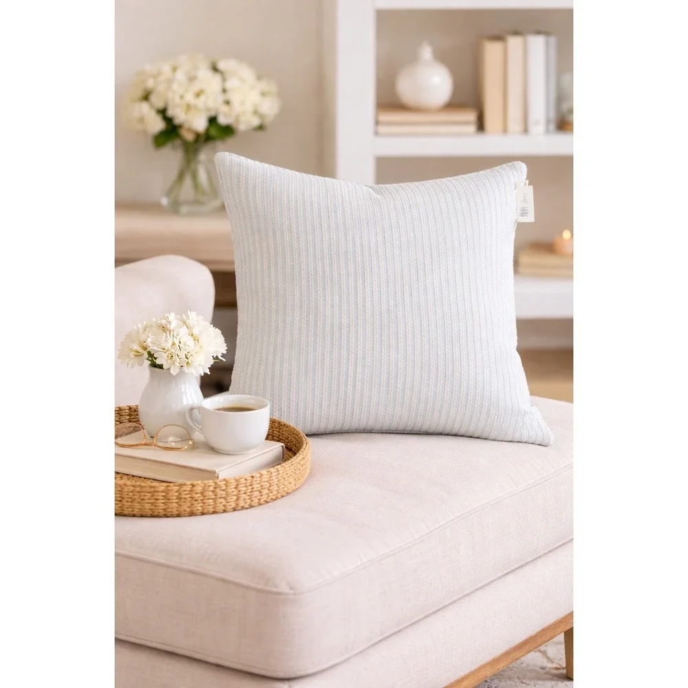 Frette Giglio Woven Euro Pillow‎ Cover 26x26 Light Blue Ivory NWT